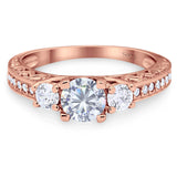 Three Stone Art Deco Round Natural Stone Ring