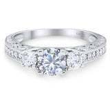 Three Stone Round Moissanite Wedding Ring 925 Sterling Silver