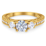 Three Stone Art Deco Round Natural Stone Ring