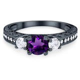 Three Stone Art Deco Round Natural Stone Ring