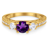 Three Stone Art Deco Round Natural Stone Ring