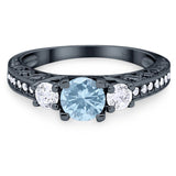 Three Stone Art Deco Round Natural Stone Ring