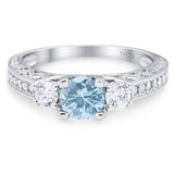 Three Stone Art Deco Round Natural Stone Ring