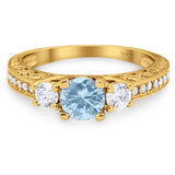 Three Stone Art Deco Round Natural Stone Ring