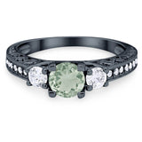 Three Stone Art Deco Round Natural Stone Ring