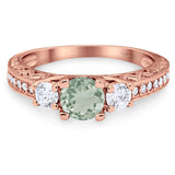 Three Stone Art Deco Round Natural Stone Ring