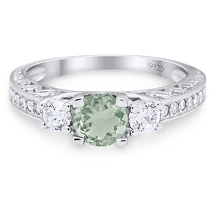 Three Stone Art Deco Round Natural Stone Ring