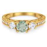 Three Stone Art Deco Round Natural Stone Ring
