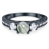 Three Stone Art Deco Round Natural Stone Ring