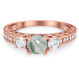 Three Stone Art Deco Round Natural Stone Ring