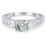 Three Stone Art Deco Round Natural Stone Ring