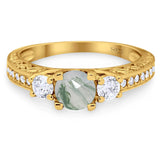 Three Stone Art Deco Round Natural Stone Ring