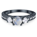 Three Stone Art Deco Round Natural Stone Ring