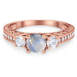 Three Stone Art Deco Round Natural Stone Ring