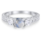 Three Stone Art Deco Round Natural Stone Ring