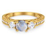 Three Stone Art Deco Round Natural Stone Ring