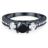 Three Stone Art Deco Round Natural Stone Ring