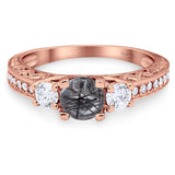 Three Stone Art Deco Round Natural Stone Ring