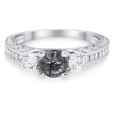 Three Stone Art Deco Round Natural Stone Ring