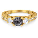 Three Stone Art Deco Round Natural Stone Ring