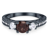 Three Stone Art Deco Round Natural Stone Ring