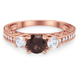 Three Stone Art Deco Round Natural Stone Ring