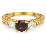 Three Stone Art Deco Round Natural Stone Ring