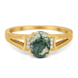 Art Deco Oval Natural Stone Wedding Ring
