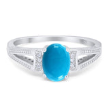 Oval Genuine Natural Arizona Sleeping Beauty Turquoise Split Shank Beaded Ring 925 Sterling Silver