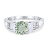 Art Deco Round Natural Green Amethyst Prasiolite Three Stone Ring 925 Sterling Silver