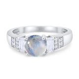 Art Deco Round Natural Moonstone Three Stone Ring 925 Sterling Silver