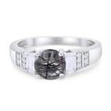 Art Deco Round Natural Rutilated Quartz Three Stone Ring 925 Sterling Silver