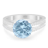 Art Deco Round Natural Aquamarine Split Shank Ring 925 Sterling Silver