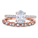 Two Piece Oval Natural Stone Bridal Ring