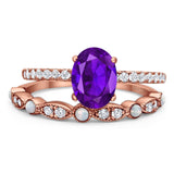 Two Piece Oval Natural Stone Bridal Ring