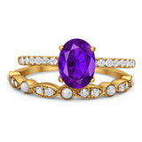 Two Piece Oval Natural Stone Bridal Ring