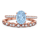 Two Piece Oval Natural Stone Bridal Ring