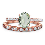 Two Piece Oval Natural Stone Bridal Ring