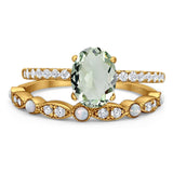 Two Piece Oval Natural Stone Bridal Ring