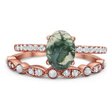Two Piece Oval Natural Stone Bridal Ring