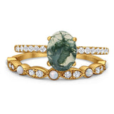 Two Piece Oval Natural Stone Bridal Ring