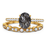 Two Piece Oval Natural Stone Bridal Ring