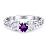 Art Deco Round Natural Amethyst Cocktail Ring 925 Sterling Silver