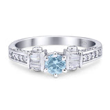 Art Deco Round Natural Aquamarine Cocktail Ring 925 Sterling Silver