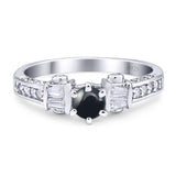 Art Deco Round Natural Black Onyx Cocktail Ring 925 Sterling Silver