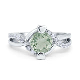 Round Natural Green Amethyst Prasiolite Twisted Engagement Ring 925 Sterling Silver