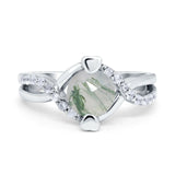Round Natural Green Moss Agate Twisted Engagement Ring 925 Sterling Silver