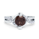 Round Natural Chocolate Smoky Quartz Twisted Engagement Ring 925 Sterling Silver