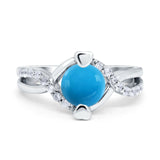 Round Genuine Natural Arizona Sleeping Beauty Turquoise Twisted Engagement Ring 925 Sterling Silver
