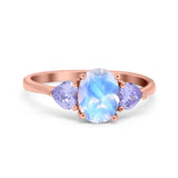 Art Deco Oval Natural Stone Trio Ring